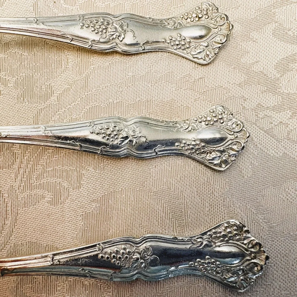 1847 Rogers Bros Vintage 1904 Silverplate 1 Gumbo & 3 Fruit Spoons Grape Motif